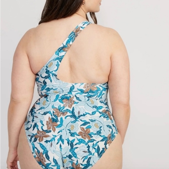Old Navy Swimsuit Women Plus 4X White Blue Brown Floral One Shoulder One Piece - Picture 8 of 8